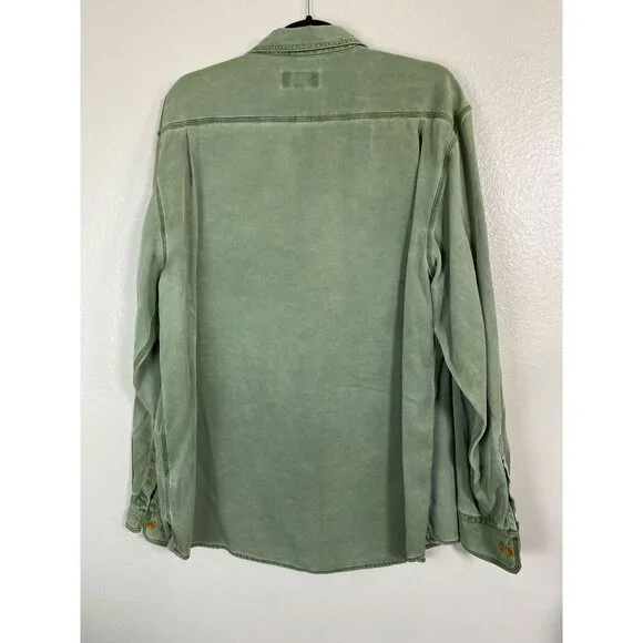 Ryan Michael Men Silk Blend Green Button Up Shirt Size Large Long Sleeve Western - Picture 2 of 16